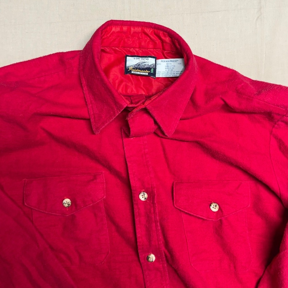 Vintage Fieldmaster Perma-Prest Large Red Cotton Flannel Work Shirt Made in USA - Picture 2 of 6